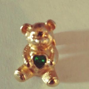Vintage Avon Teddy Bear May Birthstone Emerald Rhinestone Pin